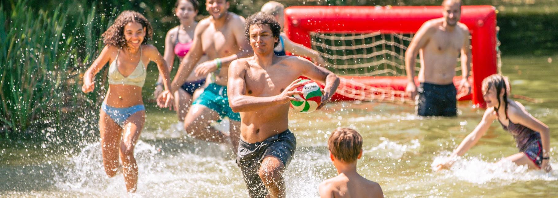 Water games at camp on a summer day